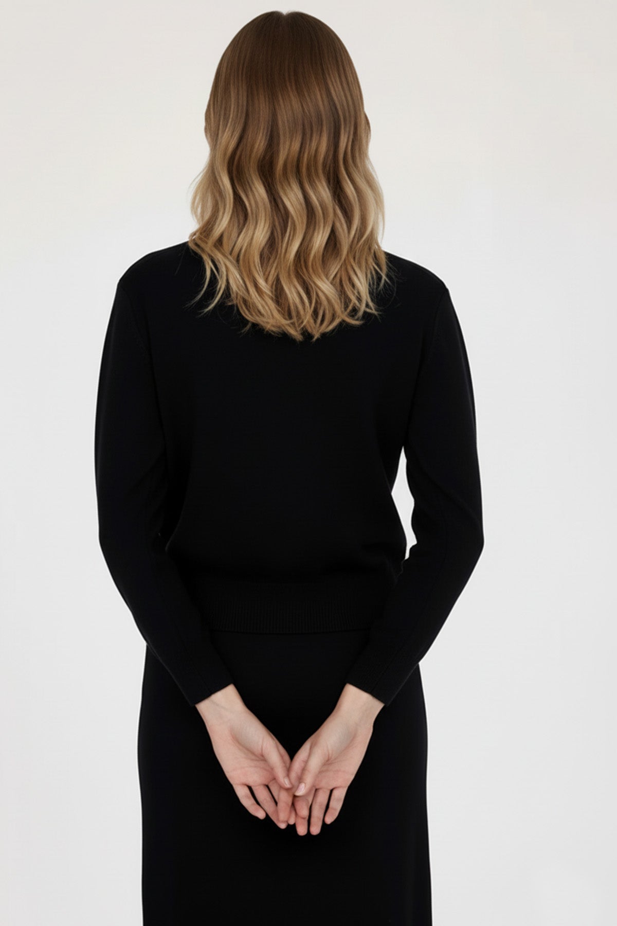 Women's Black Collar Stone Carved Cardigan