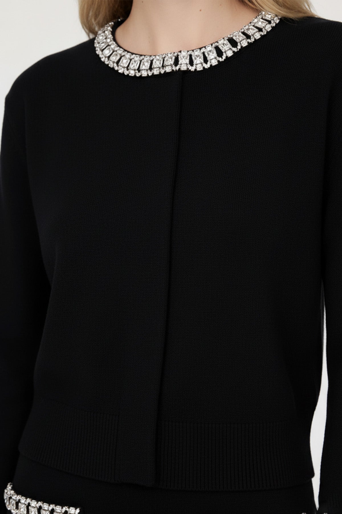 Women's Black Collar Stone Carved Cardigan