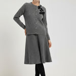 Gray Black Leaf Embroidered Women's Cardigan