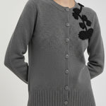 Gray Black Leaf Embroidered Women's Cardigan
