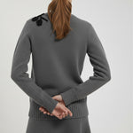 Gray Black Leaf Embroidered Women's Cardigan