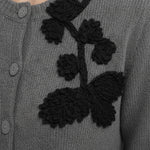 Gray Black Leaf Embroidered Women's Cardigan