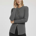 Dark Gray Metal Buttoned Women's Cardigan