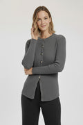 Dark Gray Metal Buttoned Women's Cardigan