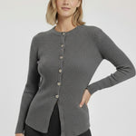 Dark Gray Metal Buttoned Women's Cardigan
