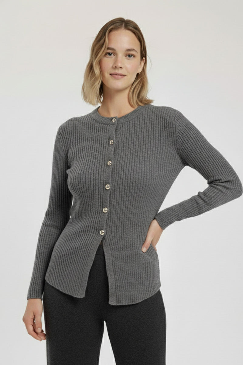 Dark Gray Metal Buttoned Women's Cardigan