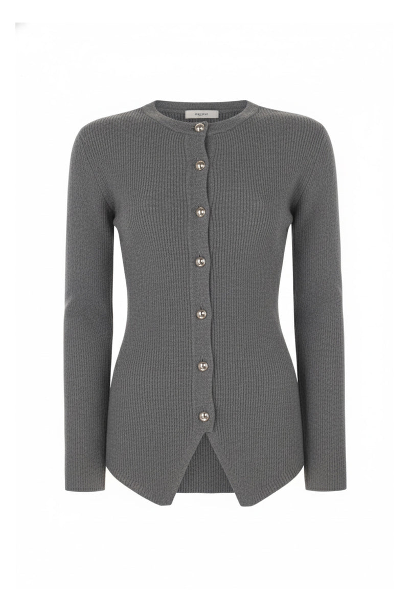 Dark Gray Metal Buttoned Women's Cardigan