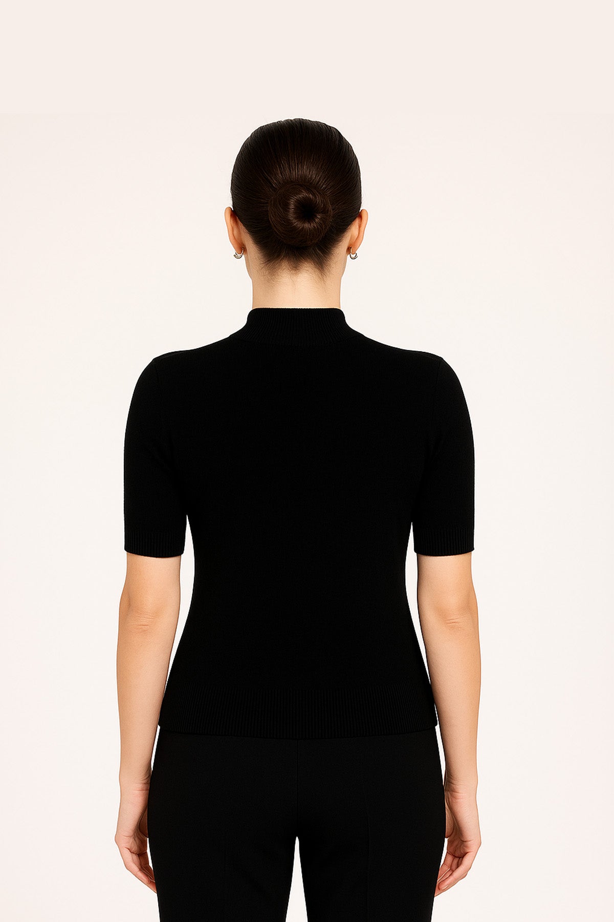 Black Half Neck Short Sleeved Women's Sweater