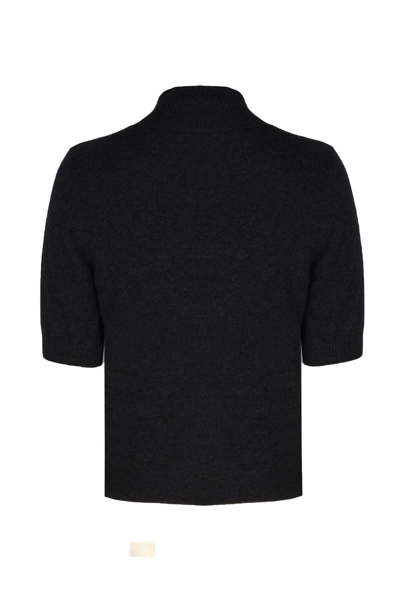 Black Half Neck Short Sleeved Women's Sweater