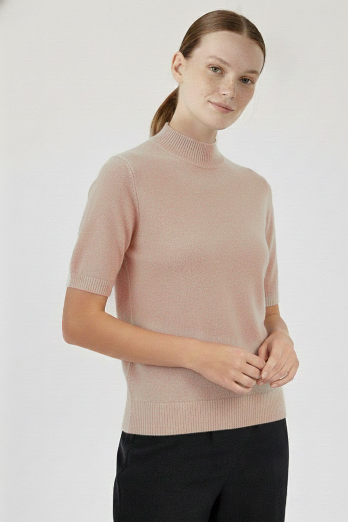 Camel Half-Zip Short Sleeve Women's Sweater