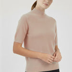 Camel Half-Zip Short Sleeve Women's Sweater
