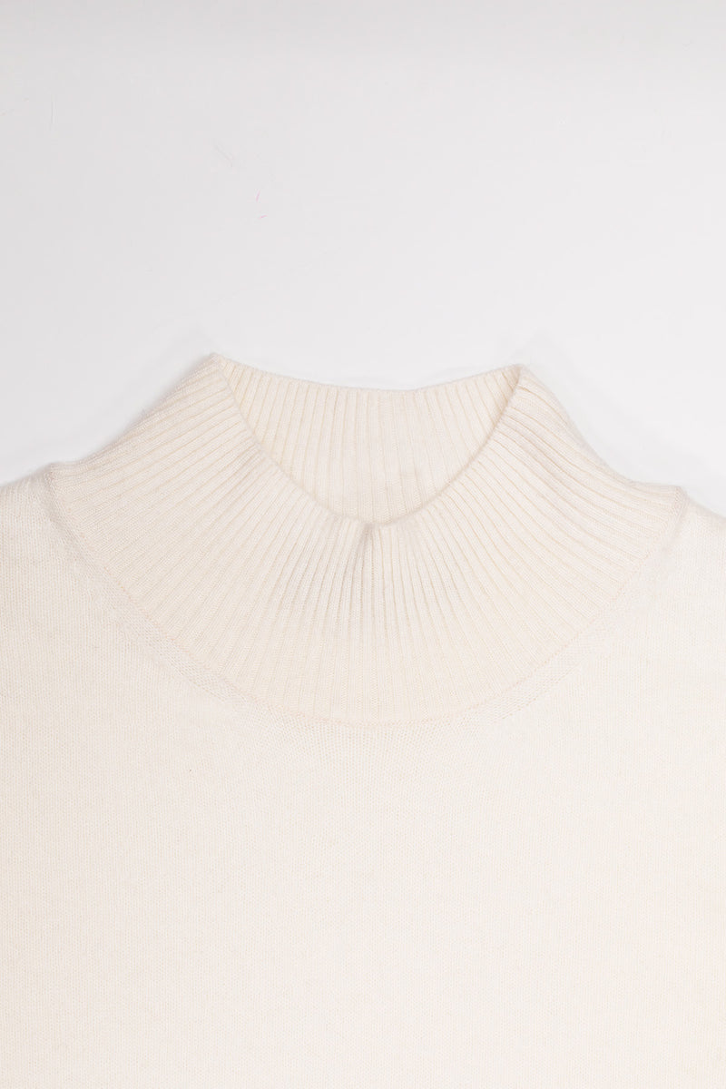 Ecru Half-Neck Short-Sleeved Women's Sweater