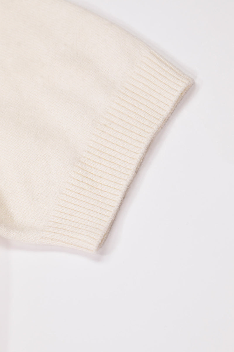 Ecru Half-Neck Short-Sleeved Women's Sweater