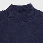 Navy Blue Short-Sleeved Women's Sweater with Half Collar