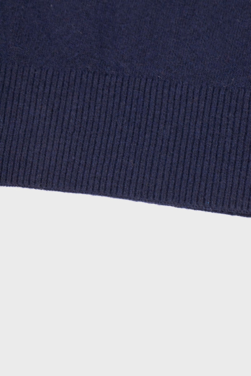 Navy Blue Short-Sleeved Women's Sweater with Half Collar