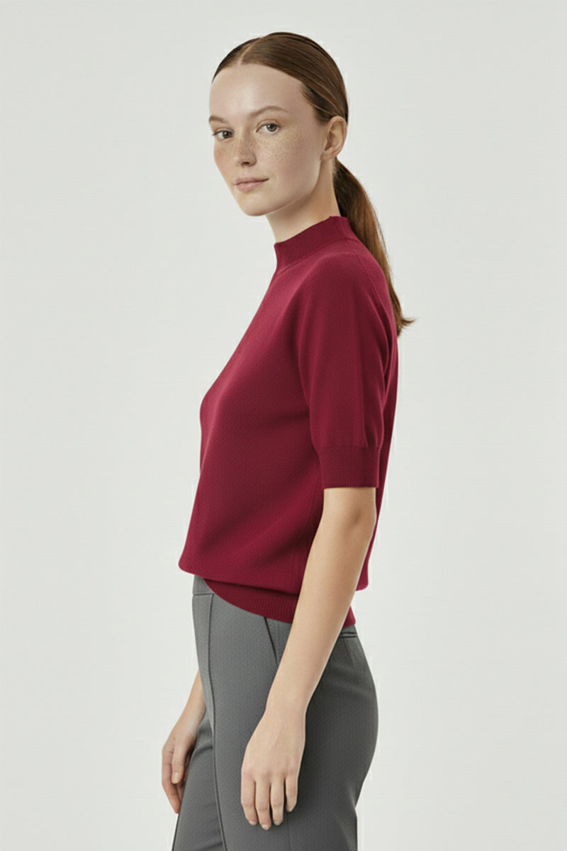 Plum Half-Zip Short Sleeve Women's Sweater