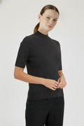 Dark Gray Half-Zip Short Sleeve Women's Sweater