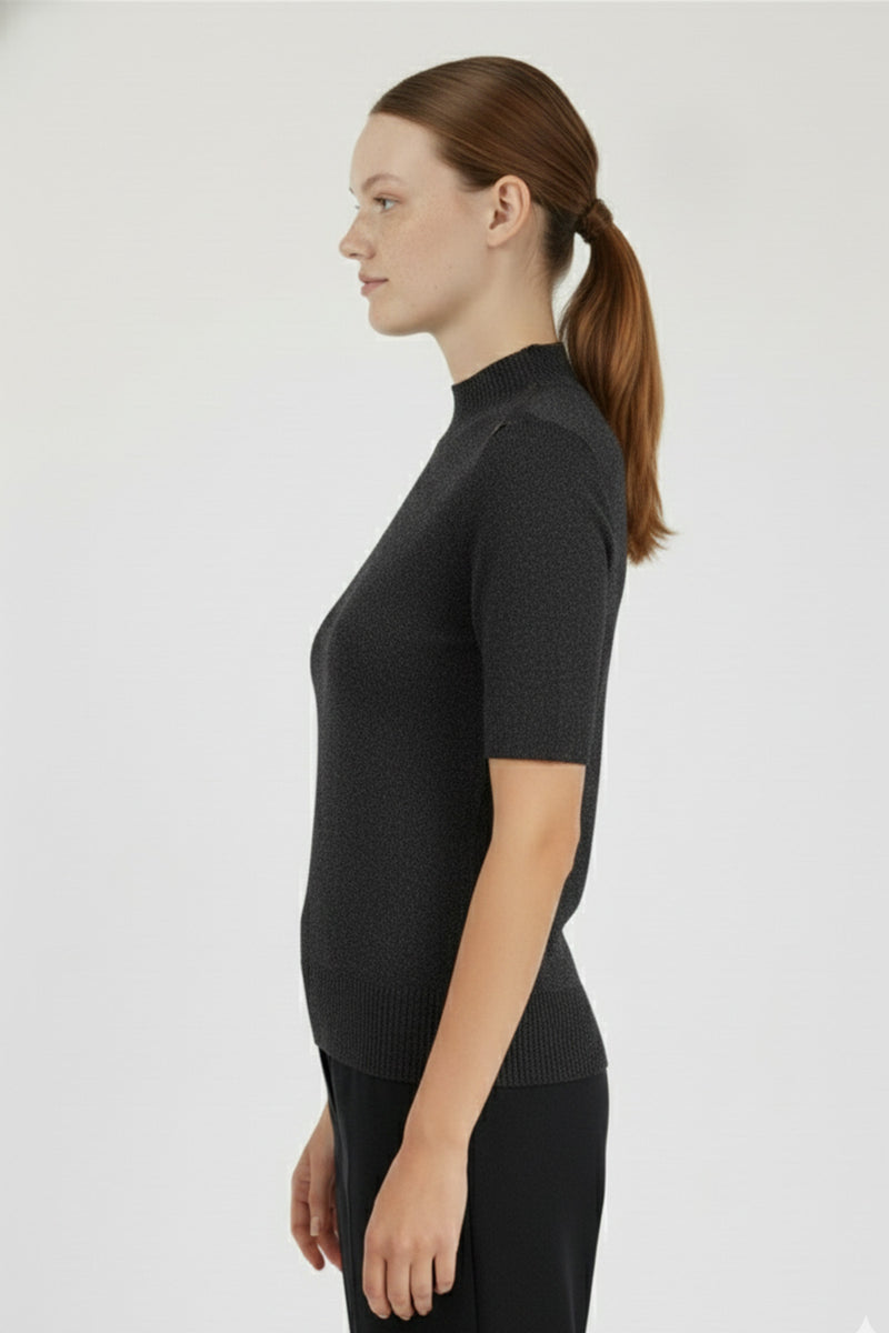 Dark Gray Half-Zip Short Sleeve Women's Sweater