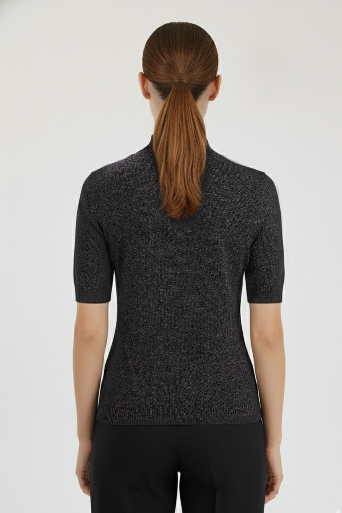 Dark Gray Half-Zip Short Sleeve Women's Sweater