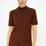 Brown Half Neck Short Sleeved Women's Sweater