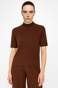 Brown Half Neck Short Sleeved Women's Sweater