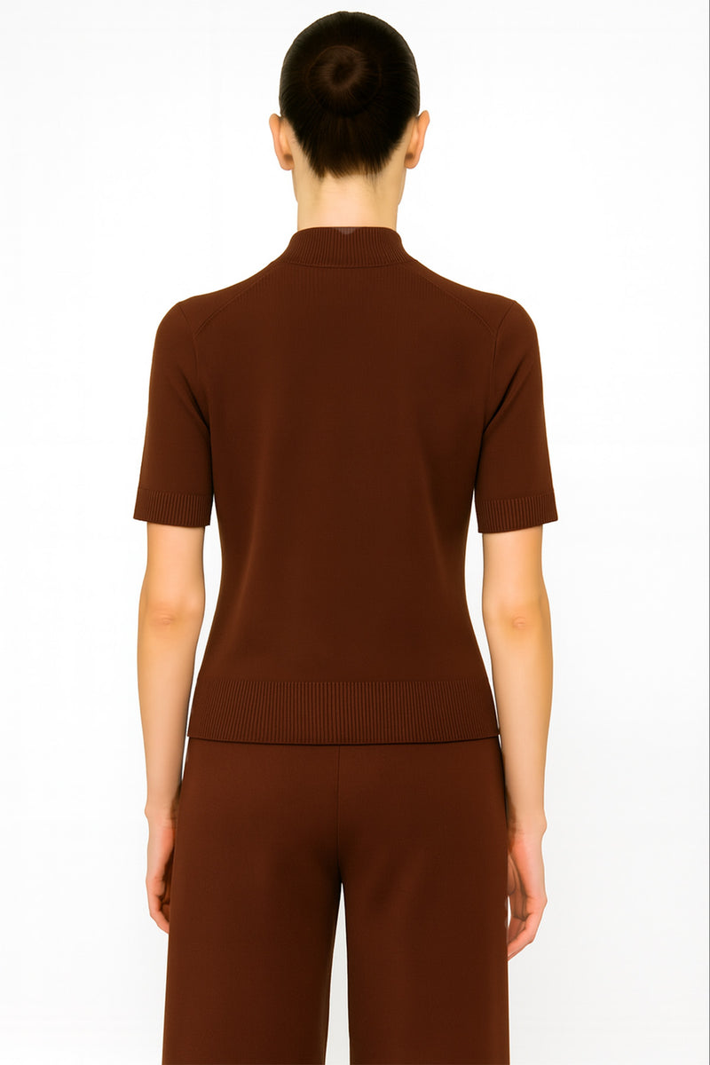 Brown Half Neck Short Sleeved Women's Sweater