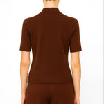 Brown Half Neck Short Sleeved Women's Sweater