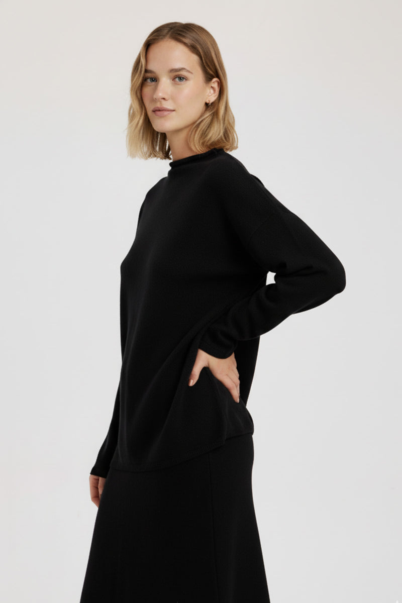 Black Stand Collar Basic Women's Sweater