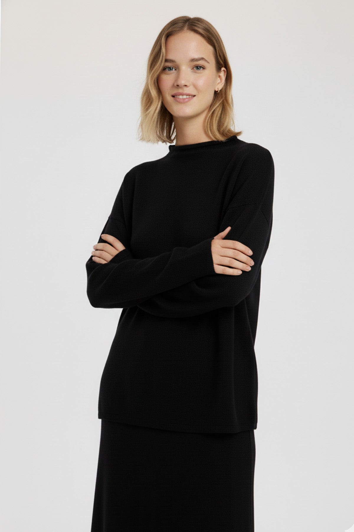 Black Stand Collar Basic Women's Sweater