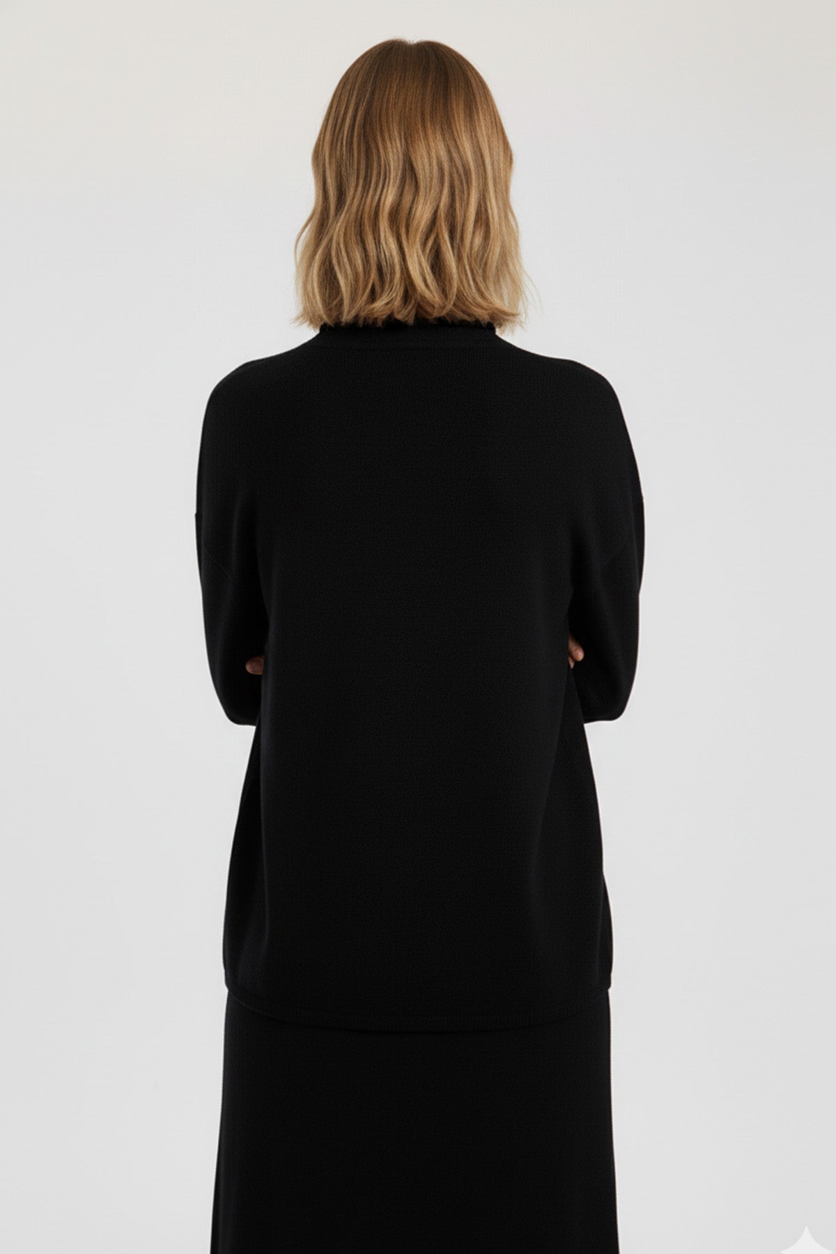 Black Stand Collar Basic Women's Sweater