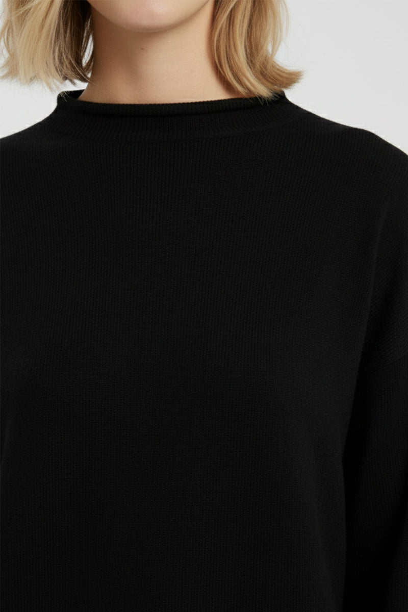 Black Stand Collar Basic Women's Sweater