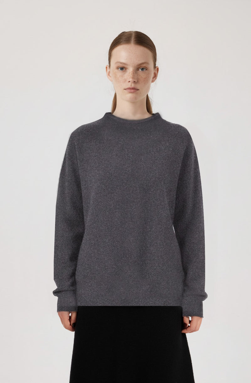 Dark Gray Crew Neck Basic Women's Sweater
