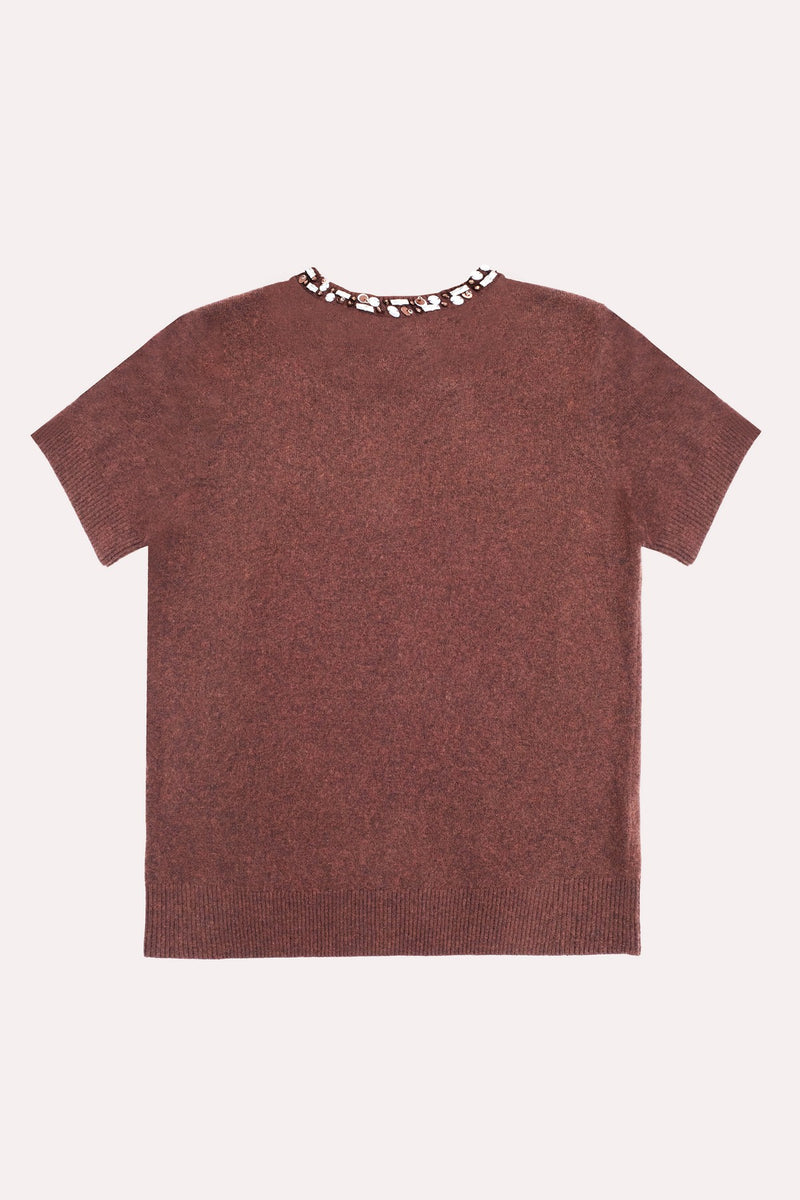 Brown Stone and Beaded Women's Sweater