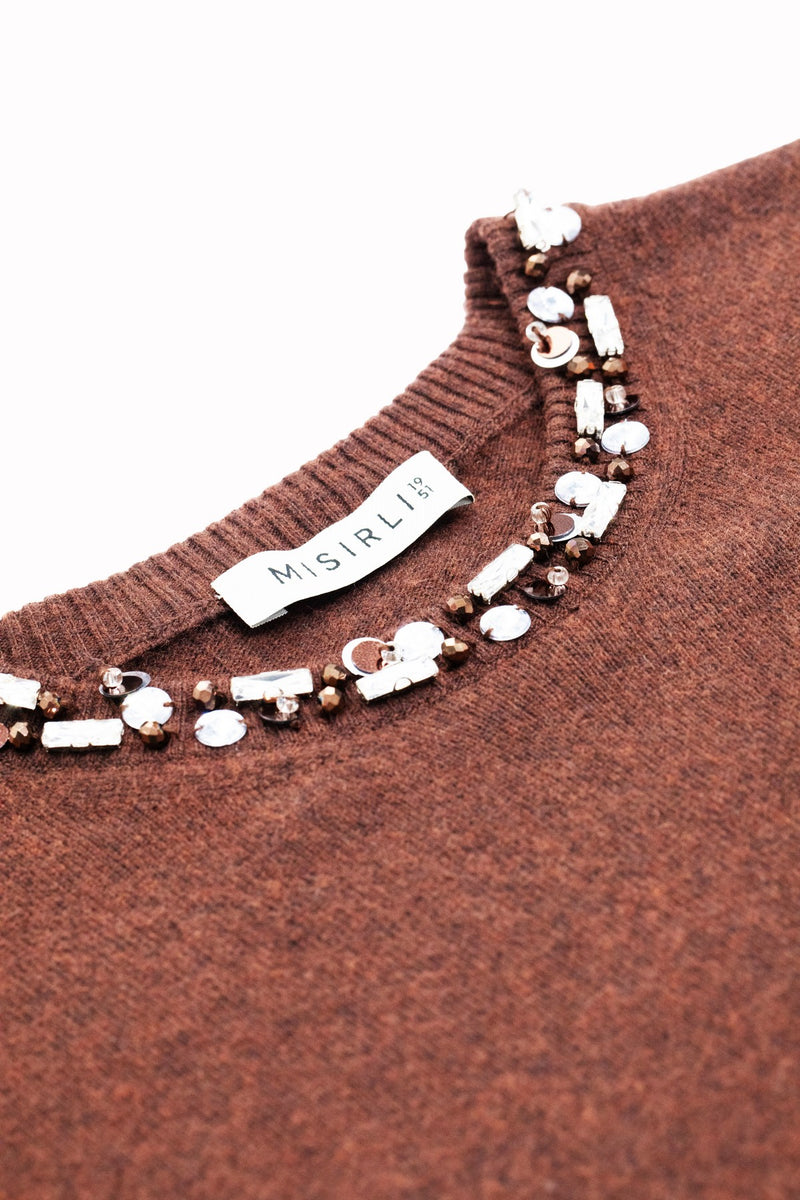 Brown Stone and Beaded Women's Sweater