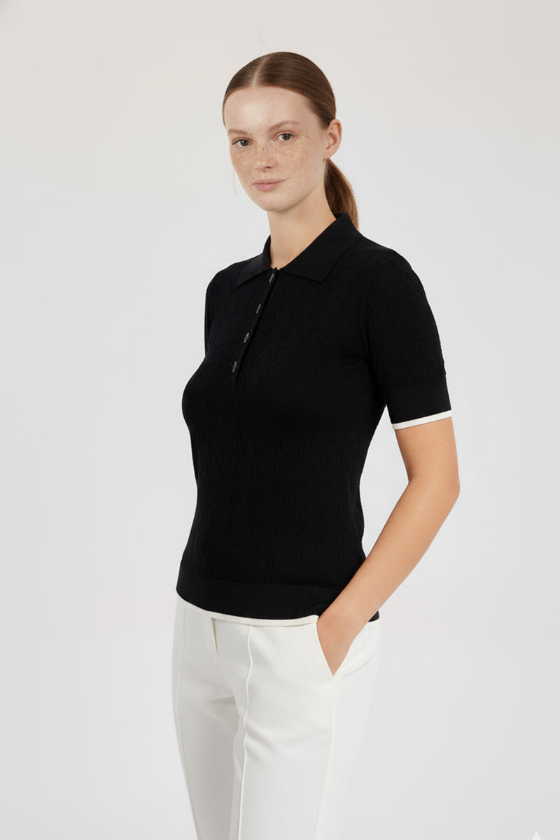 Black Ecru Texture Patterned Women's Sweater