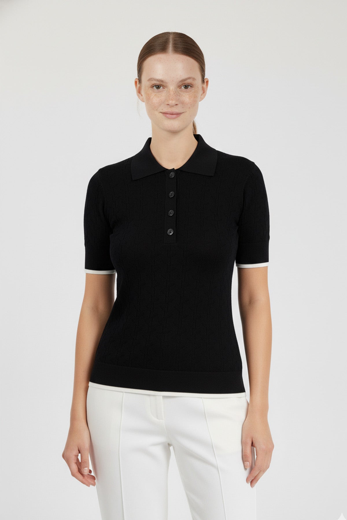 Black Ecru Texture Patterned Women's Sweater