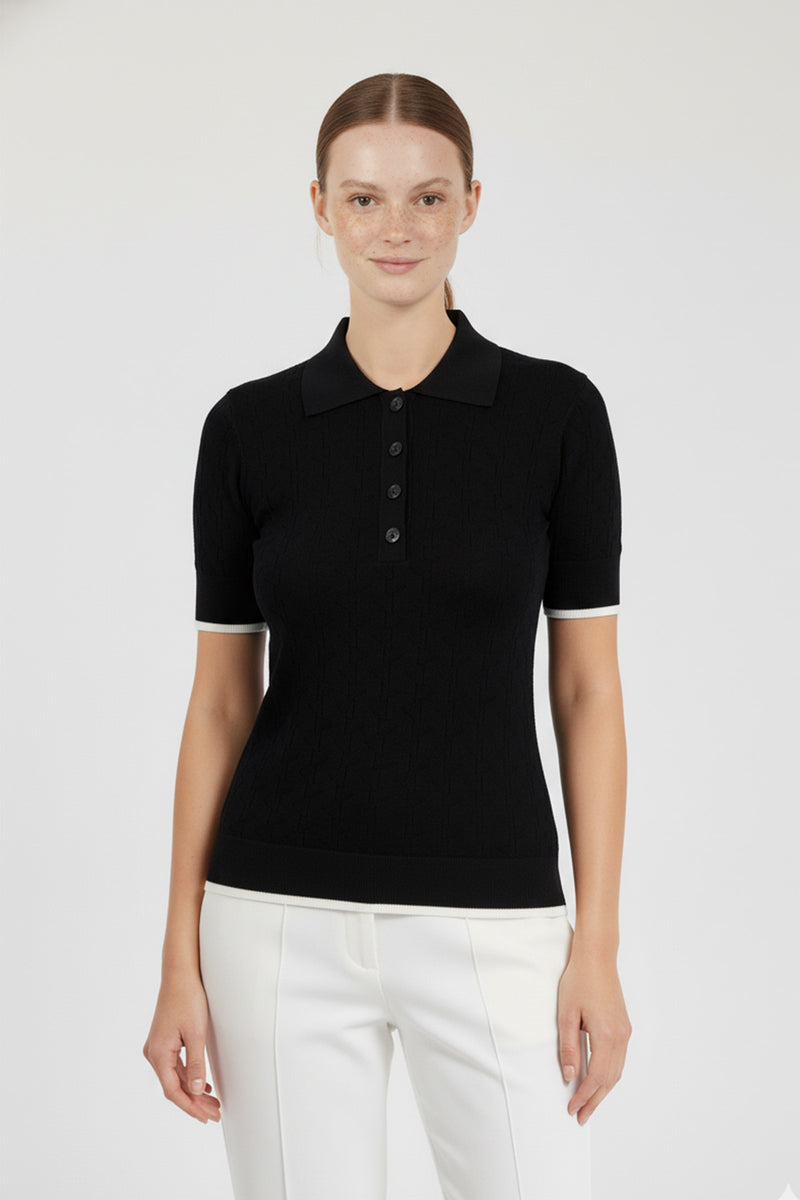 Black Ecru Texture Patterned Women's Sweater