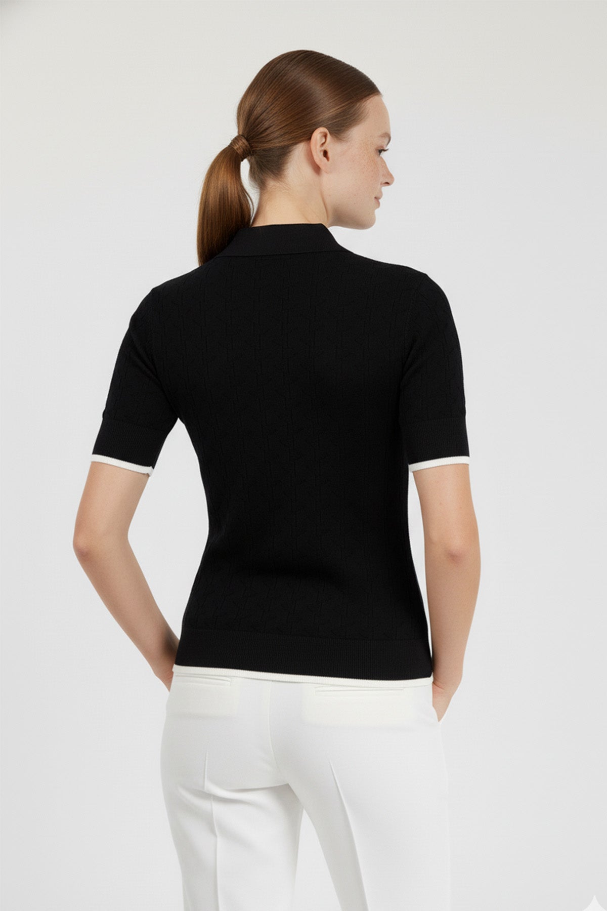 Black Ecru Texture Patterned Women's Sweater