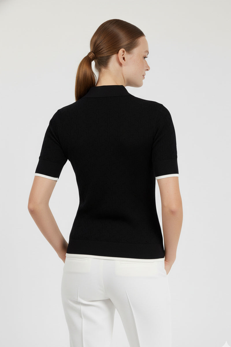 Black Ecru Texture Patterned Women's Sweater