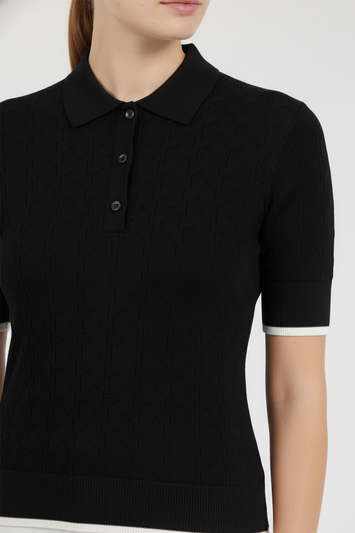 Black Ecru Texture Patterned Women's Sweater