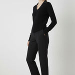 Women's Sweater with Black Collar and Pearl Details