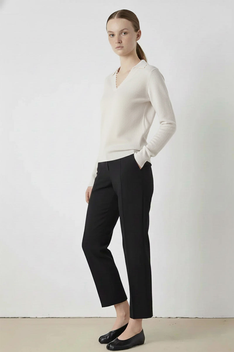 Women's Sweater with Ivory Collar and Pearl Details