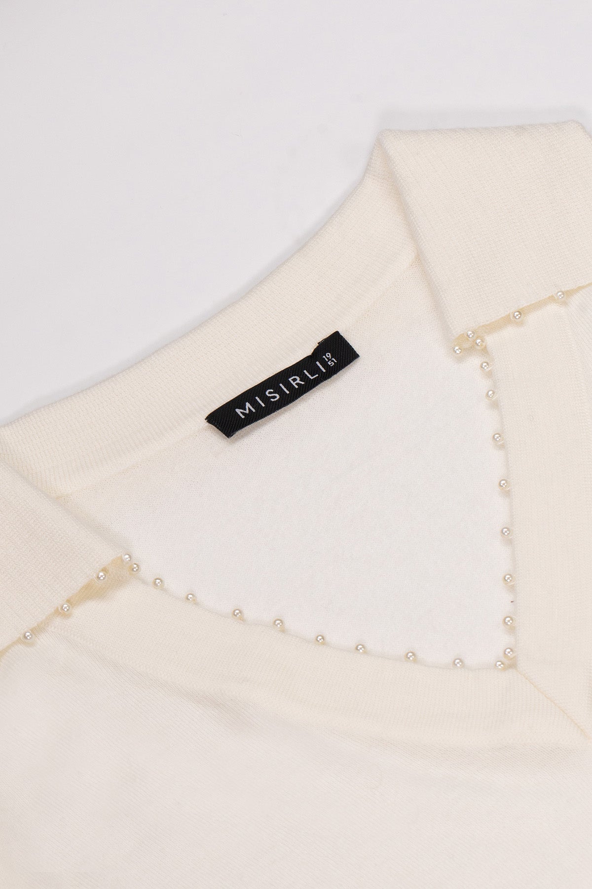Women's Sweater with Ivory Collar and Pearl Details