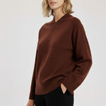 Brown V-Neck Ribbed Women's Sweater