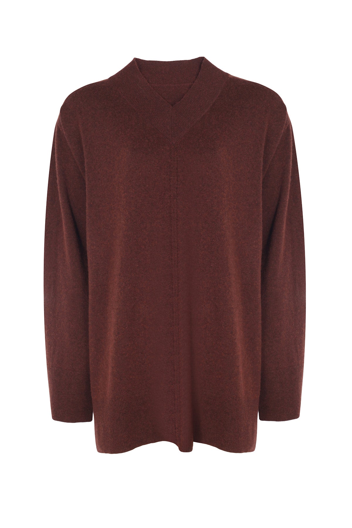 Brown V-Neck Ribbed Women's Sweater
