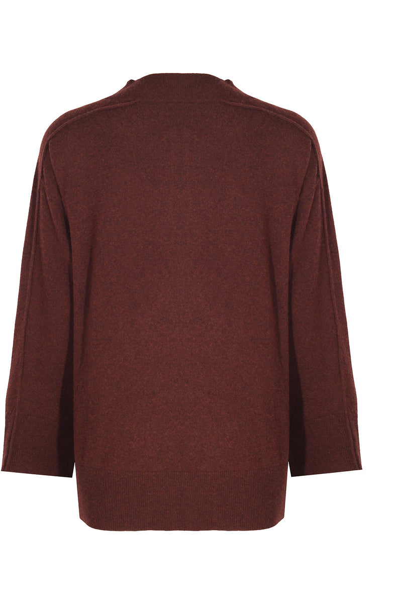 Brown V-Neck Ribbed Women's Sweater