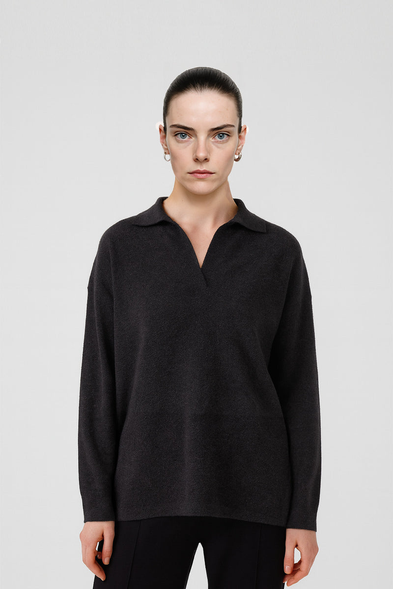 Dark Gray Collared Women's Sweater