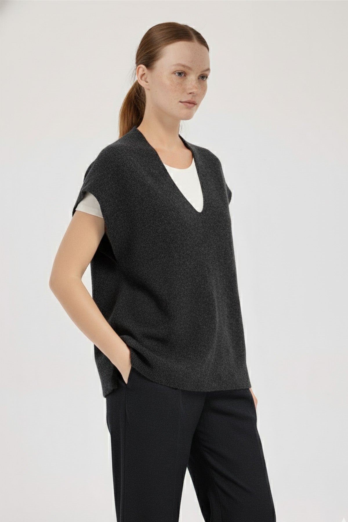 Dark Gray V-Neck Women's Sweater