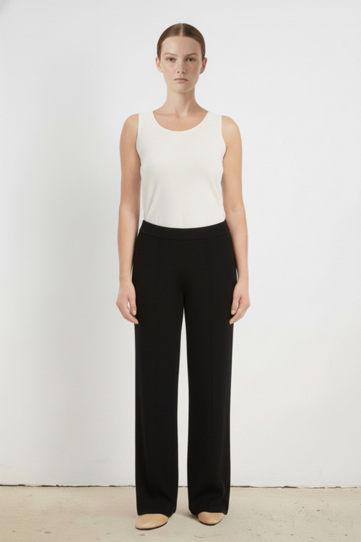 Women's Black Ribbed Wide Leg Pants
