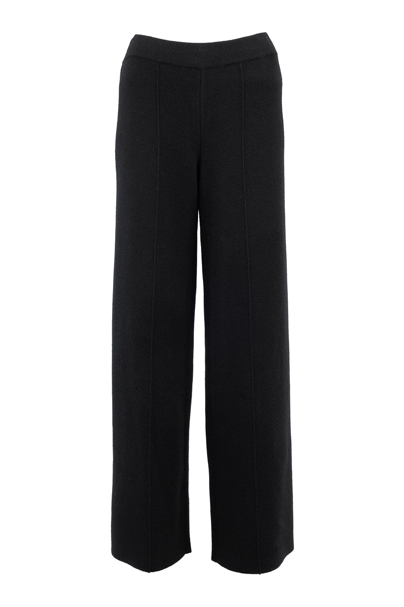 Women's Black Ribbed Wide Leg Pants